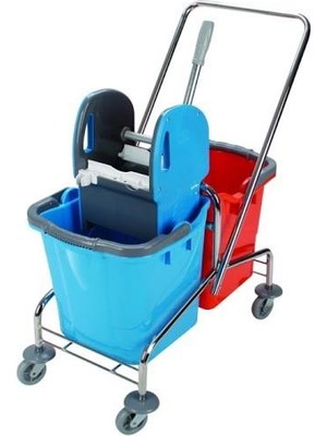 Omnisoft Uctm CK753 Krom Taşıyıcı Plastik Pres Çift Kovalı Temizlik Arabası