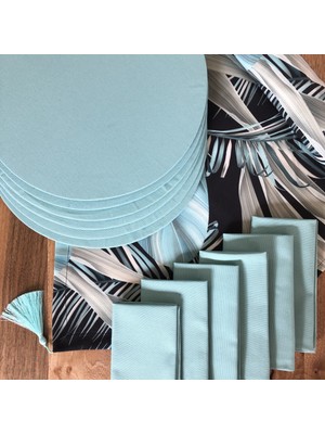 Desenİzmir Amerikan Servis Gri Gölgeli Desen Takım 6 Supla, 6 Kumaş Peçete ve Runner Örtü Kombin 3