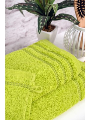 Woop Home Yeşil 3'lü Renkli Bordürlü Banyo Havlu Seti