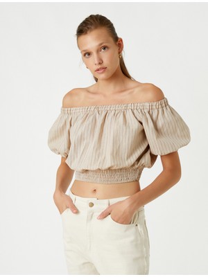 Koton Omzu Açık Crop Bluz Beli Lastikli