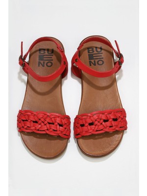 Bueno Shoes Kırmızı Deri Kadın Düz Sandalet