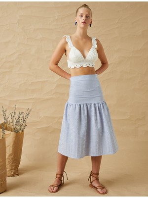 Koton Koton Fırfırlı Midi Boy Etek Beli Lastikli