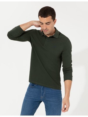 Pierre Cardin Erkek Koyu Yesil Slim Fit Fit Polo Yaka Sweatshirt 50261102-VR079