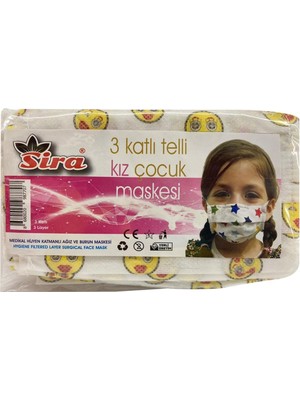 Sira 3 Katlı Telli Kız Çocuk Maskesi 10 Adet