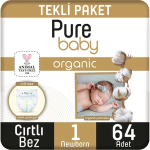 Pure Baby Organik Pamuklu Cirtli Bez Tekli Paket 1 Numara Yenidogan 64 Adet