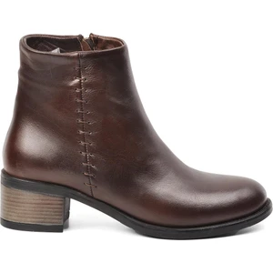 8091 Kahve Hakiki Deri Fermuarlı Kadın Bot