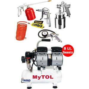8 Litre Süper Sessiz Yağsız Hava Kompresörü ve Havalı Alet Seti