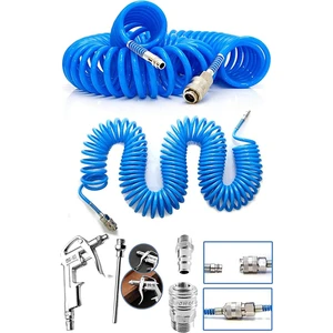 Yüksek  Kompresör Spiral Hava Hortumu 8 mm 15 mt Hava Jakı Hava Tabancası Recor Seti