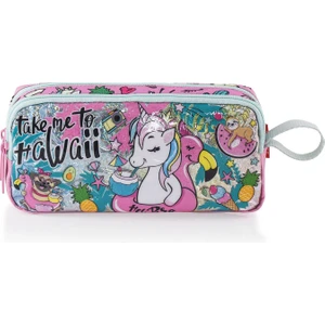 Kalem Kutusu Unicorn Desenli Fermuarlı Çift Gözlü Dayanıklı Polyester 21x10x6,5 Cm