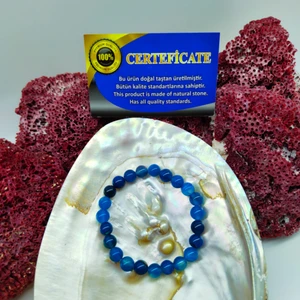 Doğal Taş Delisi Mavi Akik Doğal Taş Bileklik (Sertifikalı) (8mm)