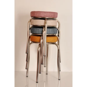 Akk Ticaret 4 Adet Desenli Renkli Kumaş Nikelajlı Demir Tabure Mutfak Taburesi