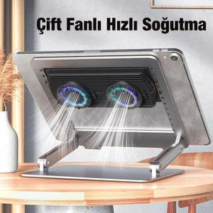 white Işikli Yüksekli Ayarli Çift Fanli Dizüstü Bilgisayar Laptop Soğutucu Stand Laptop Masasi