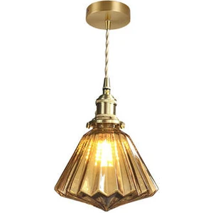 18 cm Pirinç Cam Avize, LED 5 W 220 V Japon Tarzı Retro Avize, Restoran Bar, Yatak Odası Başucu Lambası Koridor Porch Işık, Kahverengi Renk