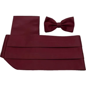 Koyu Bordo Kuşak Papyon Mendil Set