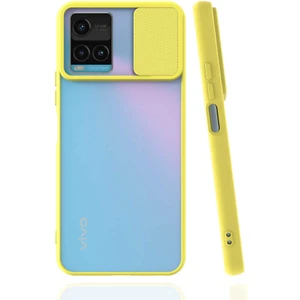 Vivo Y33S Kılıf Lens Sürgülü Kamera Korumalı Silikon - Sarı