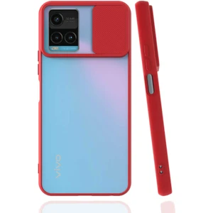 Vivo Y33S Kılıf Lens Sürgülü Kamera Korumalı Silikon - Kırmızı