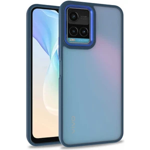 Vivo Y32 Kılıf Arkası Şeffaf Kenar Korumalı Silikon Dora- Mavi