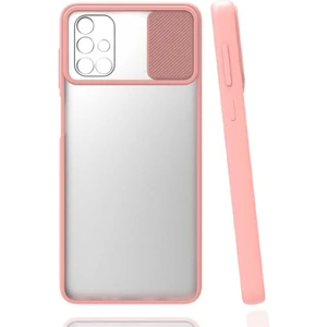 Galaxy A51 Kılıf Lens Sürgülü Kamera Korumalı Silikon - Pembe Açık