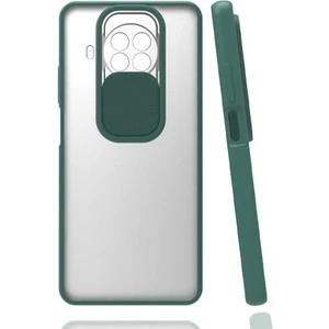 Xiaomi Redmi Note 9 Pro 5g Kılıf Lens Sürgülü Kamera Korumalı Silikon - Koyu Yeşil