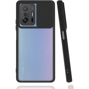 Xiaomi Mi 11T Pro 5g Kılıf Lens Sürgülü Kamera Korumalı Silikon - Siyah