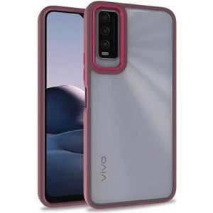 Vivo Y20 Kılıf Arkası Şeffaf Kenar Korumalı Silikon Dora- Kırmızı