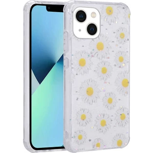 Case 4U Apple iPhone 13 Kılıf Simli Desenli Kamera Korumalı Parlak Popy Kapak Papatya Renkli