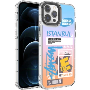 Case 4U Apple iPhone 13 Pro Kılıf Kamera Korumalı Renkli İstanbul Desenli Sert Silikon Korn Kapak NO1 Renkli