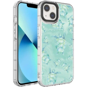 Case 4U Apple iPhone 13 Kılıf Kamera Korumalı Renkli Kaplumbağa Desenli Sert Silikon Korn Kapak NO13 Renkli