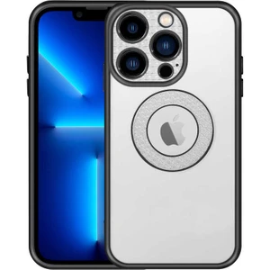Case 4U Apple iPhone 13 Pro Max Kılıf Parlak Renk Kenar Kamera Korumalı Logo Gösteren Esta Kapak Siyah