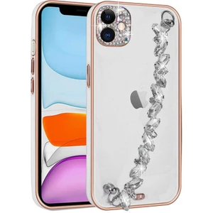 Case 4U Apple iPhone 12 Kılıf Taş Süslemeli Kamera Korumalı El Tutamaçlı Blazer Kapak Beyaz