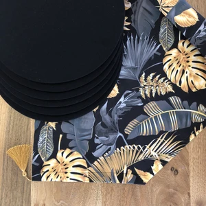 Amerikan Servis, 6' Lı Supla ve Runner Takımı Altın Yaprak Desen 3