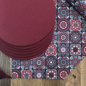 Amerikan Servis Bordo Seramik Desen Takım 6 Supla ve Runner Örtü 1