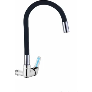 Elmina Armatür Duvardan Tek Su Çıkışlı - Siyah Spiral Hareketli - Borulu Mutfak Lavabo Bataryası Musluğu Çeşmesi