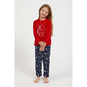 Deer Kırmızı Kız Çocuk Bisiklet Yaka Uzun Kol Pijama Takım