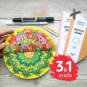 Süper Set 3ü1 Arada Yuvarlak Eskiz Defteri Set Marker ve Grafik Için Round Skethbook Set