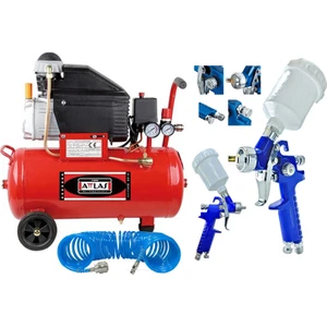 Attlas 50 Litre Hava Kompresörü ve Üstten Depolu Hava Boya Tabanca Seti Full Set
