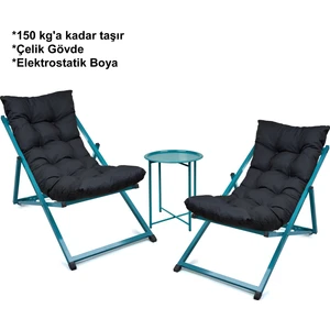 Minderli - Zaat Şezlong Seti Bahçe&balkon&teras&plaj Katlanır Dörtlü Set - 2 Şezlong 1 Sehpa