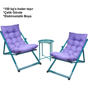 Minderli - Zaat Şezlong Seti Bahçe&balkon&teras&plaj Katlanır Dörtlü Set - 2 Şezlong 1 Sehpa