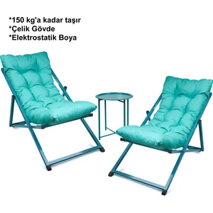 Minderli - Zaat Şezlong Seti Bahçe&balkon&teras&plaj Katlanır Dörtlü Set - 2 Şezlong 1 Sehpa