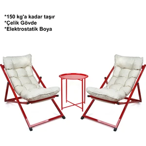 Minderli - Cora Şezlong Seti Bahçe&balkon&teras&plaj Katlanır Ikili Set - 2 Şezlong 1 Sehpa
