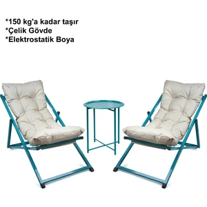Minderli - Cora Şezlong Seti Bahçe&balkon&teras&plaj Katlanır Ikili Set - 2 Şezlong 1 Sehpa