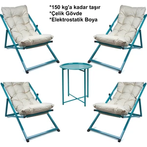 Minderli - Mora Şezlong Seti Bahçe&balkon&teras&plaj Katlanır Ikili Set - 4 Şezlong 1 Sehpa