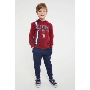 U.S. Polo Assn. Lisanslı Ribanalı Bordo Erkek Çocuk Kapüşonlu Eşofman Takım