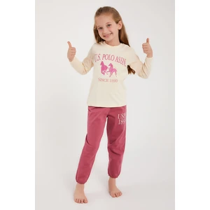 U.S. Polo Assn. Lisanslı Fildişi Kız Çocuk Uzun Kol Pijama Takım