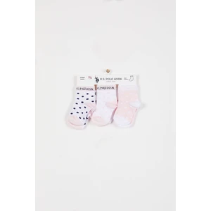U.S. Polo Assn. Lisanslı Pembe Kız Bebek 3'lü Çorap Takım