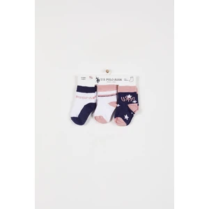 U.S. Polo Assn. Lisanslı Beyaz Kız Bebek 3'lü Çorap Takım