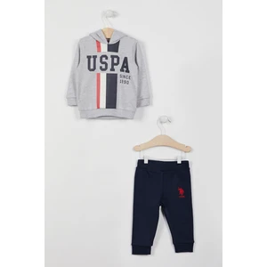 U.S. Polo Assn. Lisanslı Kapüşonlu Grimelanj Erkek Bebek Uzun Kol Eşofman Takım