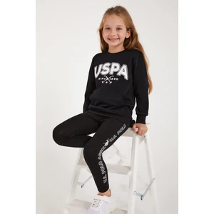 U.S. Polo Assn. Lisanslı Siyah Kız Çocuk Kanguru Cepli Tayt Takım