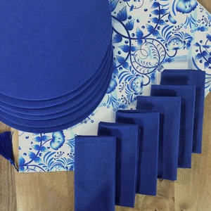 Amerikan Servis Damask Desen Takım 6 Supla, 6 Kumaş Peçete ve Runner Örtü 2