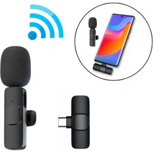 Wireless Kablosuz Type C Yaka Mikrofonu, 20 Metre Mesafeli Canlı Yayın Yaka Mikrofonu, Tak Konuş